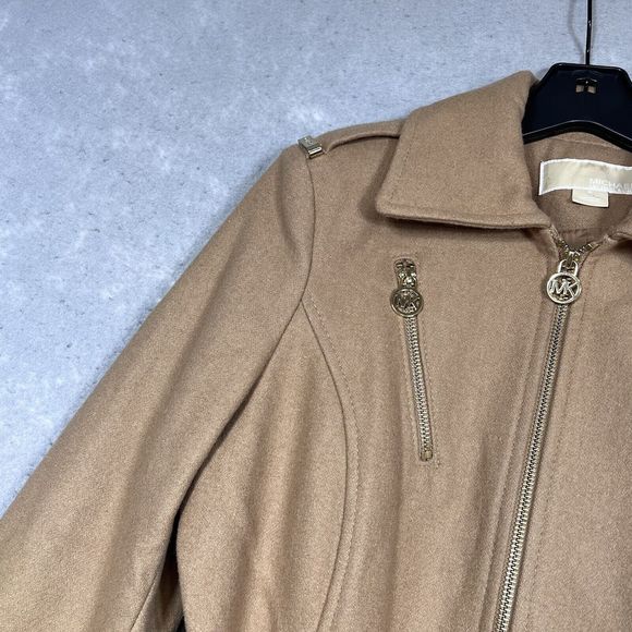 Michael Kors Coat Size 6 Camel Brown Wool Blended Zipper Belted Jacket - Picture 3 of 15